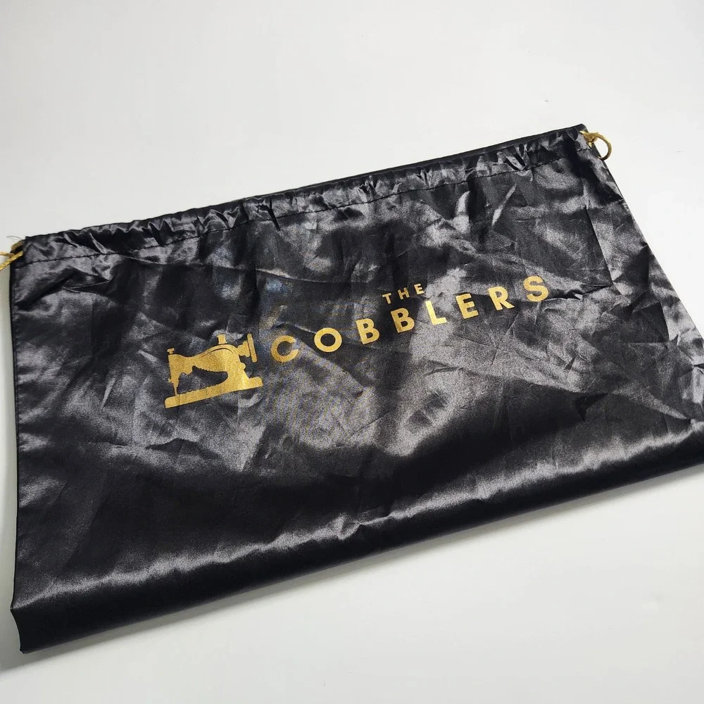 The‎ Cobblers Black Satin Drawstring Dust Bag Gold Logo Shoe Storage 16x19.5